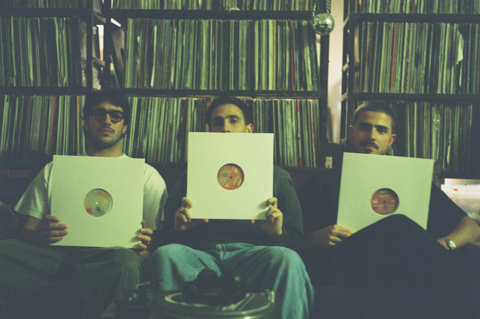 The Jabba Records crew holding TJR—001, the day the records arrived